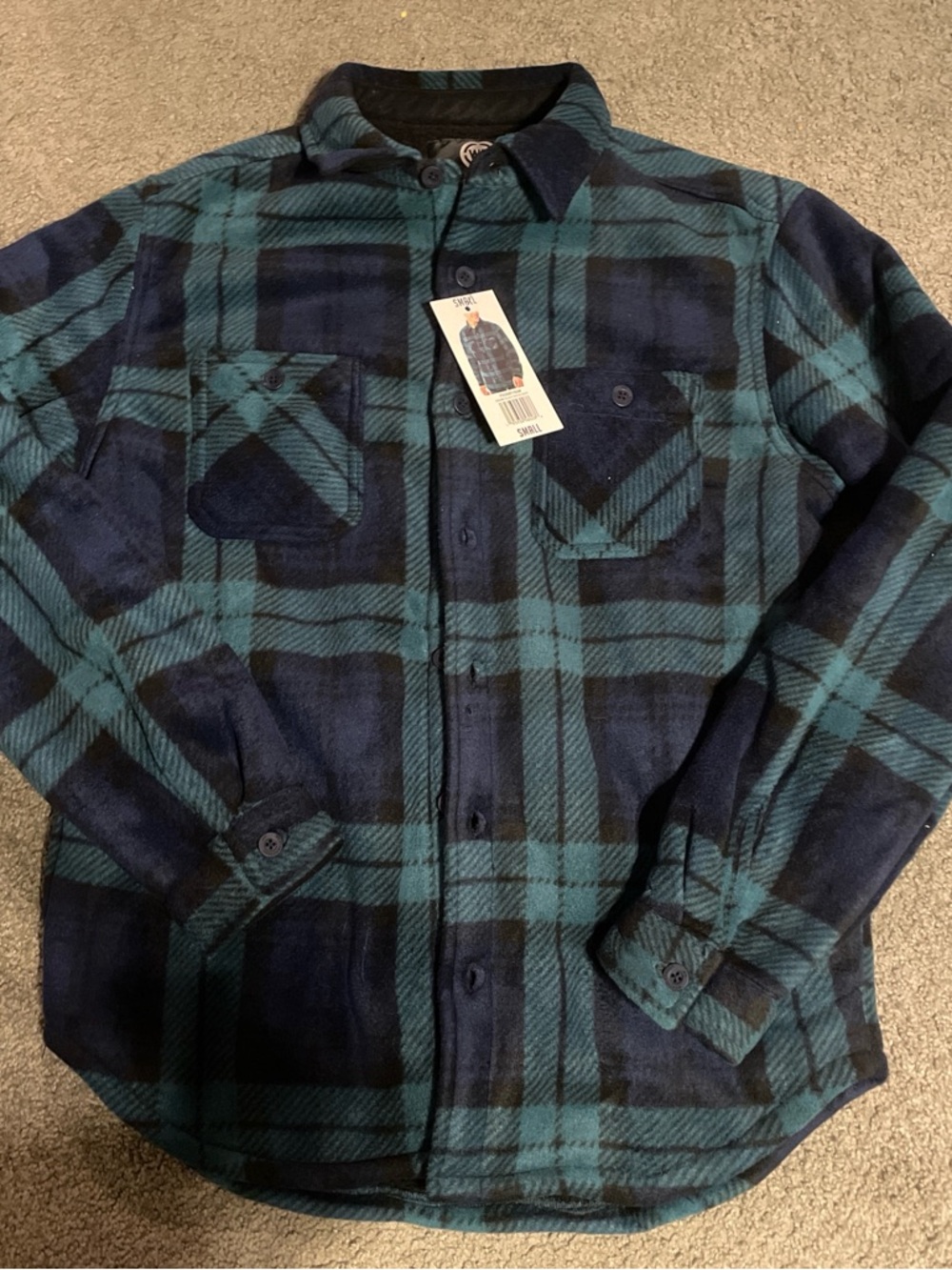 Blue and Green Plaid Sherpa Lined Flannel Jacket